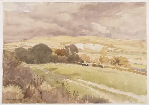 South Downs at Amberley, by Arthur Rackham, watercolor, 1926