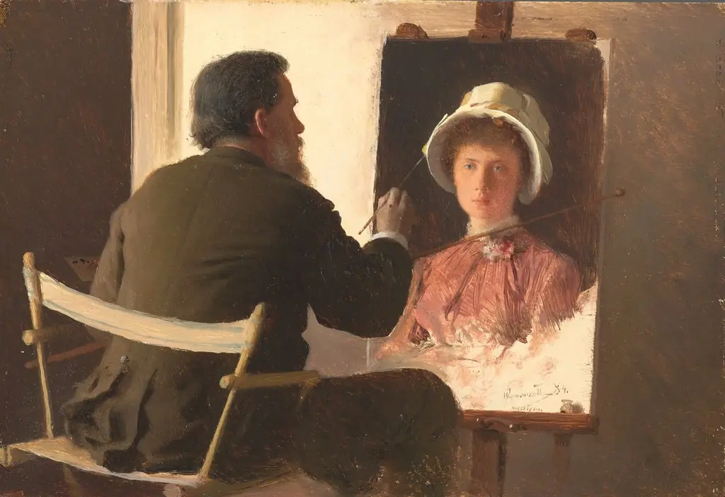 Kramskoy Painting a Portrait of His Daughter, by Ivan Kramskoi, oil
