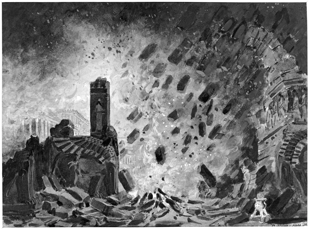 Drawing of scenery and props in Sardanapalus, by J. Days, 1855