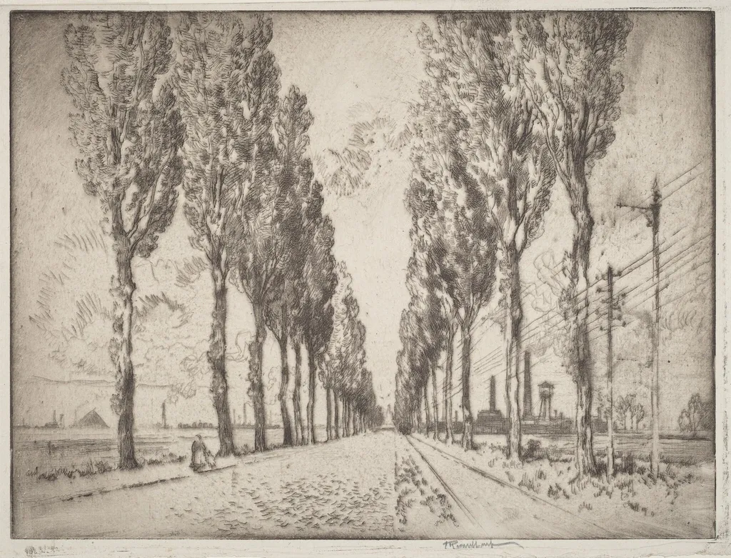 The Avenue, Valenciennes, by Joseph Pennell, ink, 1910