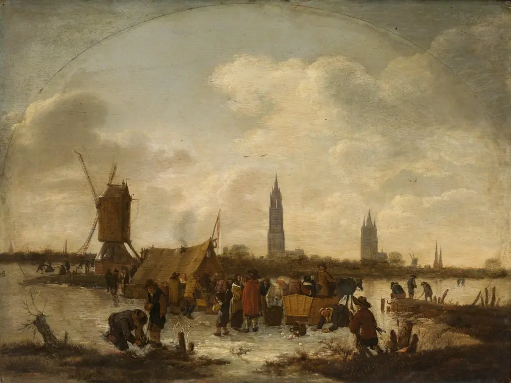 A Scene on the Ice, by Egbert van der Poel, unspecified, 1652
