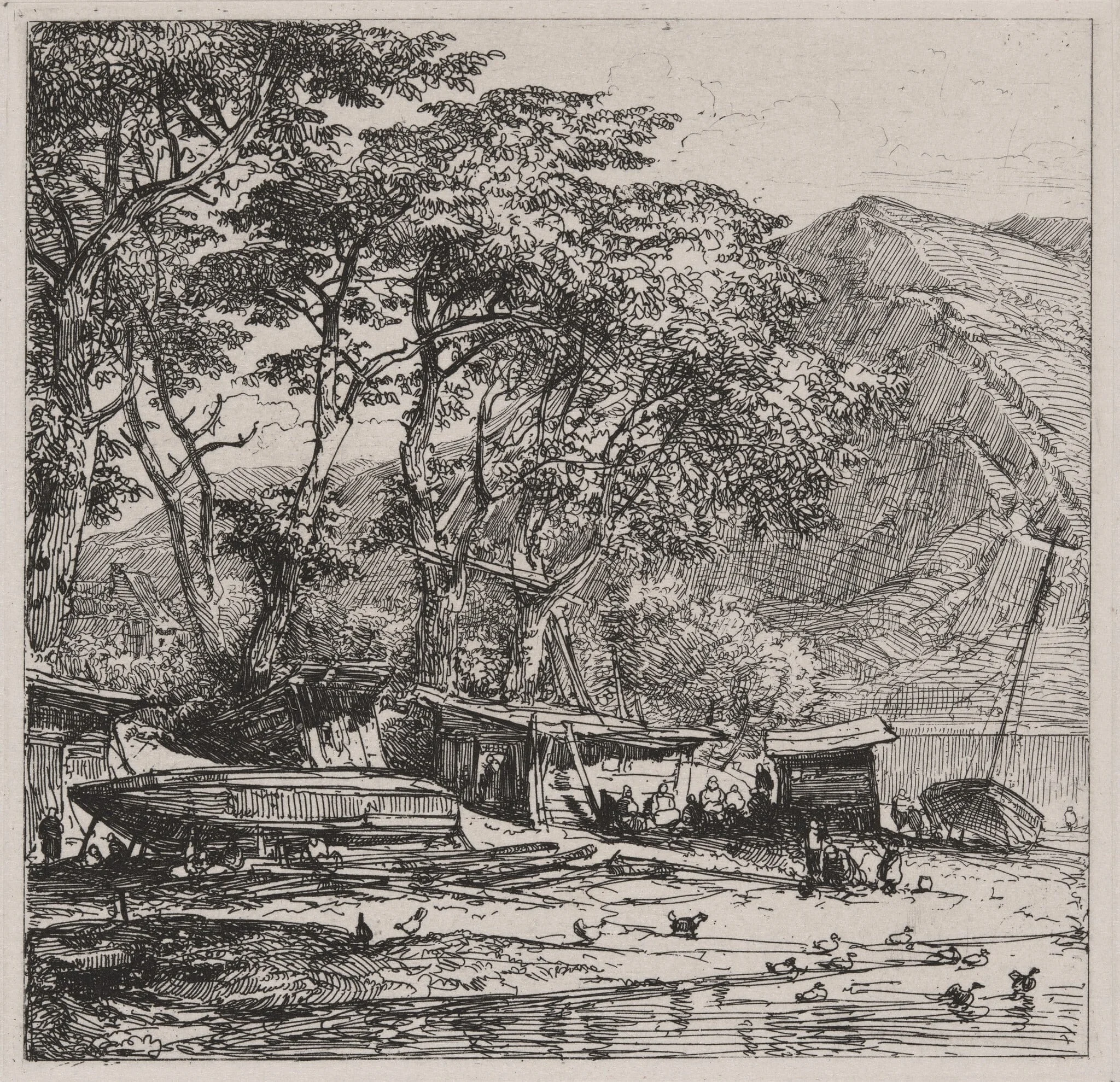 Fishing Village with Boats on the Shore, detail
