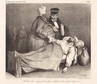 Celui-la, on peut le mettre en liberté! (This one we can set free!  He is no longer dangerous!), by Honoré Daumier, ink, 1834