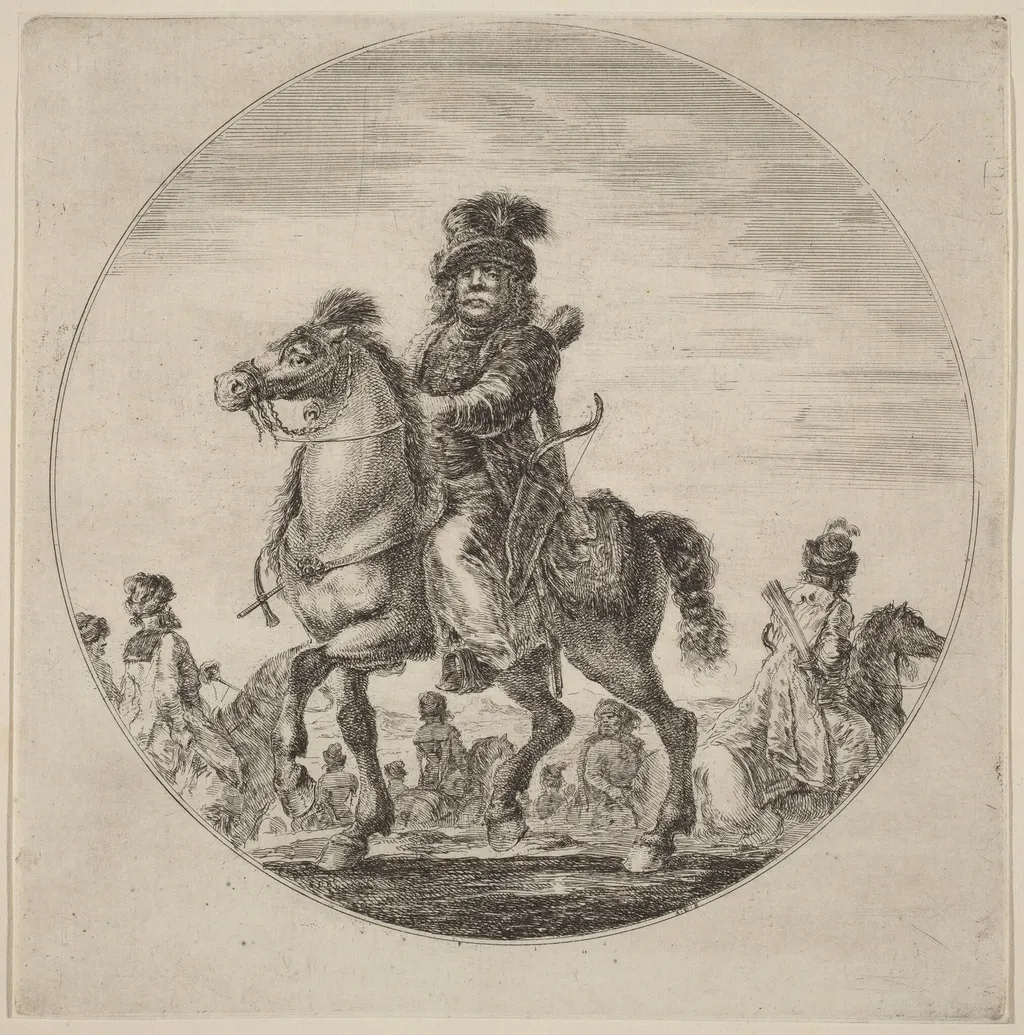 Hungarian Cavalier, by Stefano Della Bella, ink, 1637
