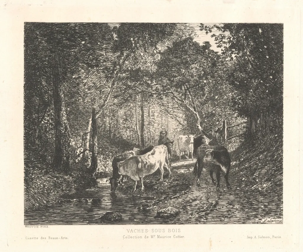 Vaches sous Bois (Cattle in the Forest), by Maxime Lalanne, ink, 1872