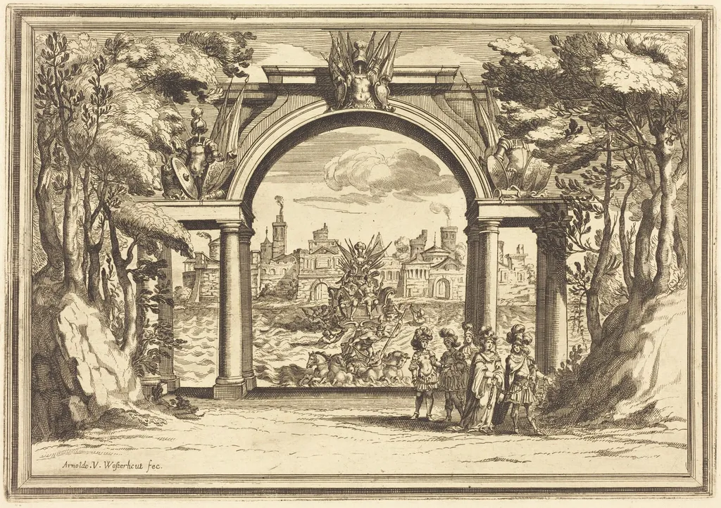 Il Greco in Troia: Plate 1, by Arnold von Westerhout, ink, 1688