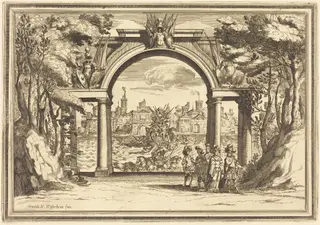 Il Greco in Troia: Plate 1, by Arnold von Westerhout, ink, 1688