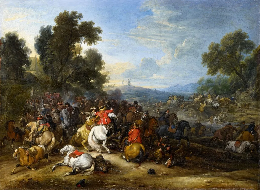 Cavalry engagement, by Adam Frans van der Meulen, oil, 1650