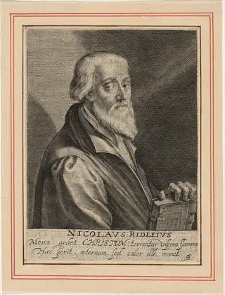 Nicholas Ridley, Bishop of London, Protestant Martyr, by Magdalena van de Passe, ink, 1620