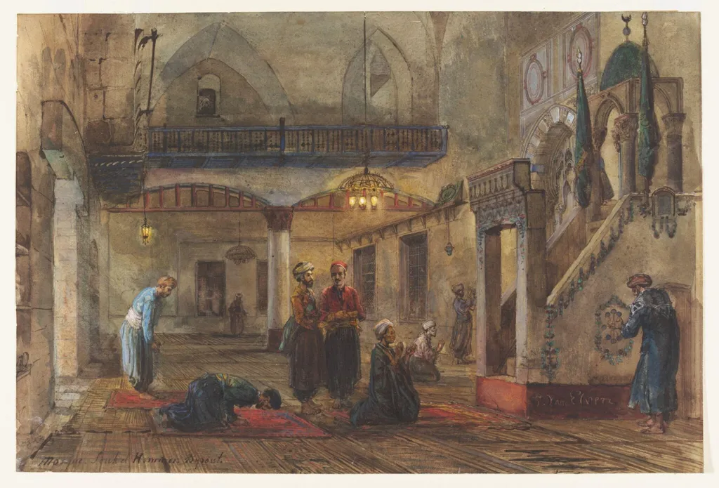 Mosque. Souk el Hommos. Byrout, by Pierre Henri Theodore Tetar van Elven, watercolor, 1875