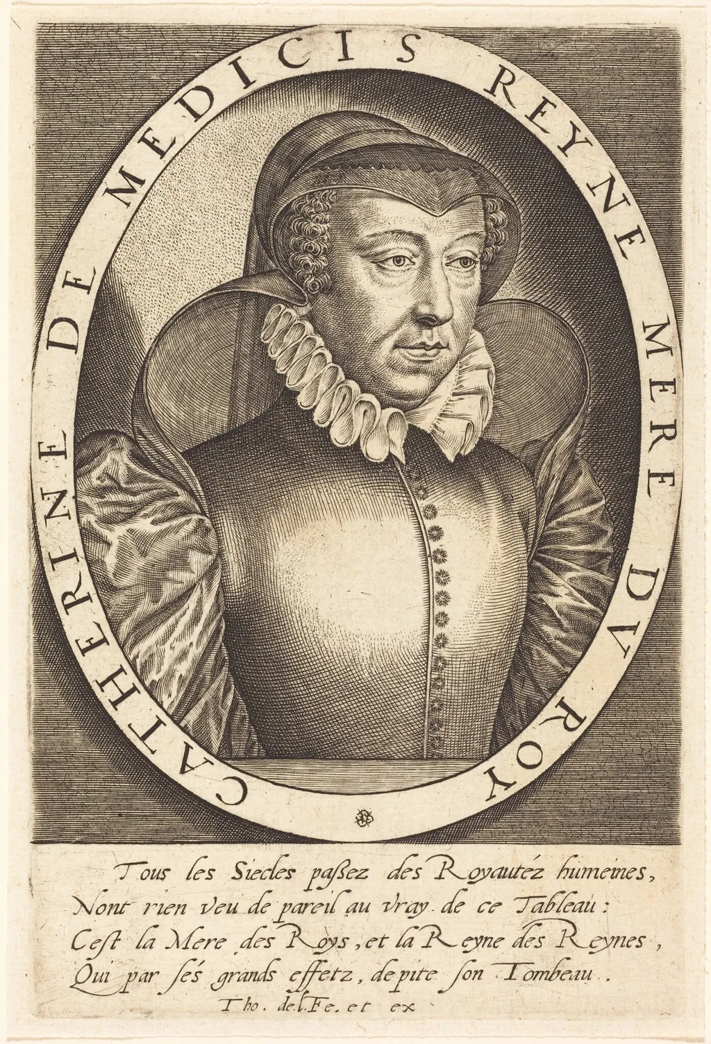Catherine de Medici, Queen of France, by Thomas de Leu, ink, 1590