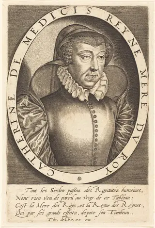 Catherine de Medici, Queen of France, by Thomas de Leu, ink, 1590