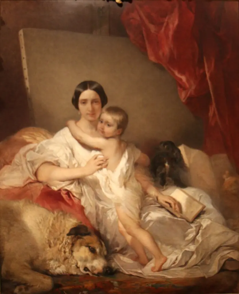 Portrait of Mrs Louis Gallait and her daughter, by Louis Gallait, oil, 1848