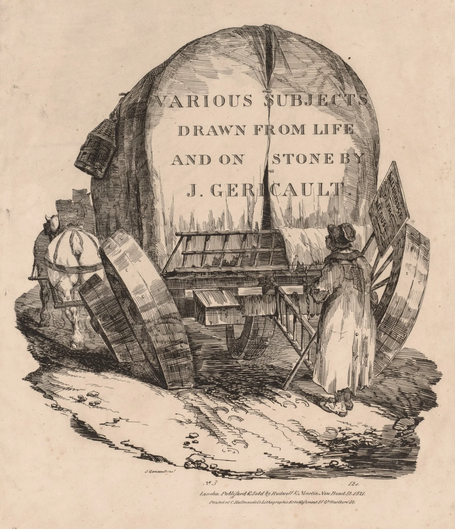 Various Subjects Drawn from Life and on Stone: A Wagon with Harnessed Horses, detail