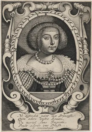 Henrietta Maria, Queen of Charles I, by Balthasar Moncornet, ink, 1634