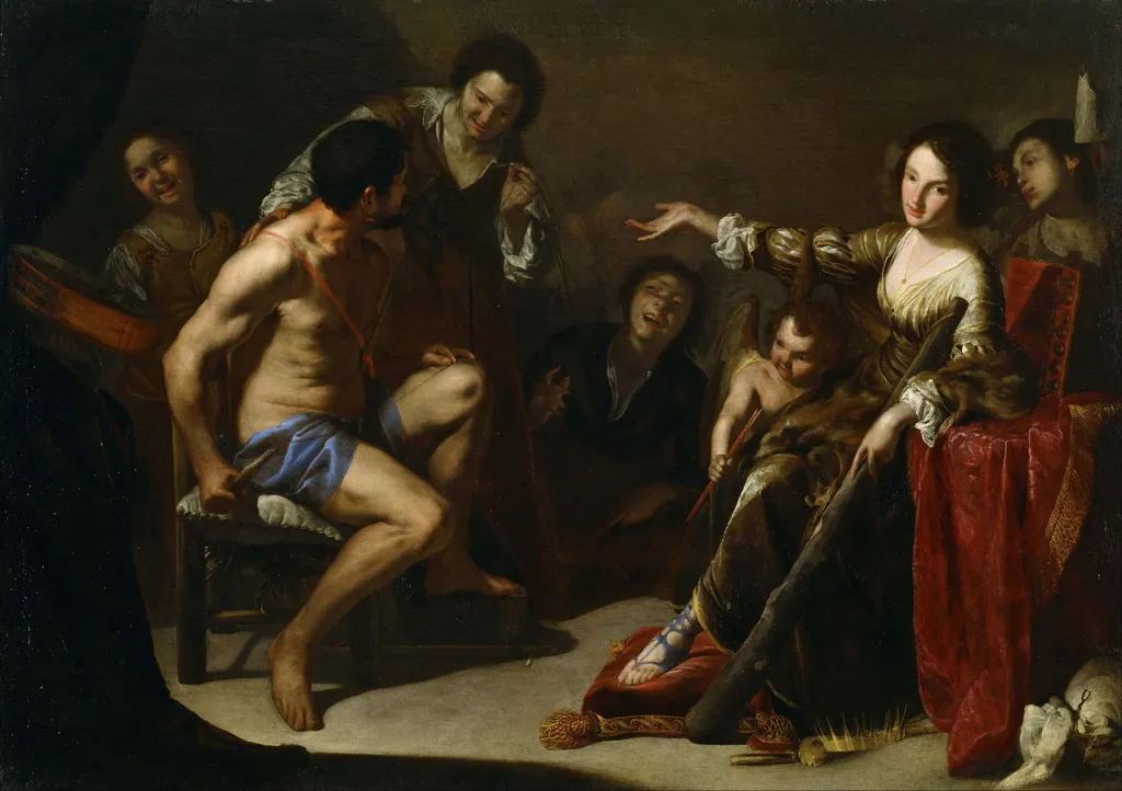 Hercules and Omphale, by Bernardo Cavallino, oil, 1640