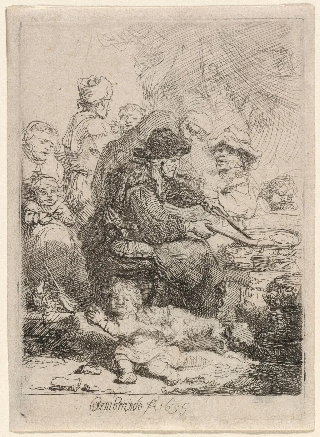 The Pancake Woman, by Rembrandt van Rijn, ink, 1635