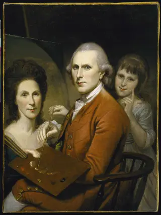 Self-Portrait with Angelica and Portrait of Rachel, by Charles Willson Peale, oil, 1792