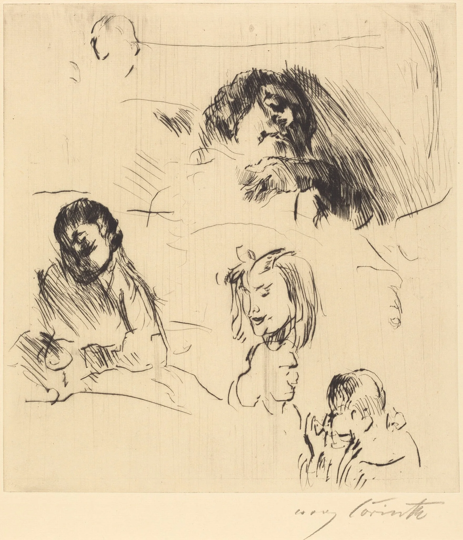 Verschiedene Bilnisstudien (Portrait Sketches), detail