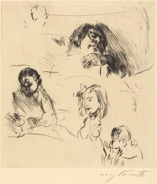 Verschiedene Bilnisstudien (Portrait Sketches), by Lovis Corinth, ink, 1920