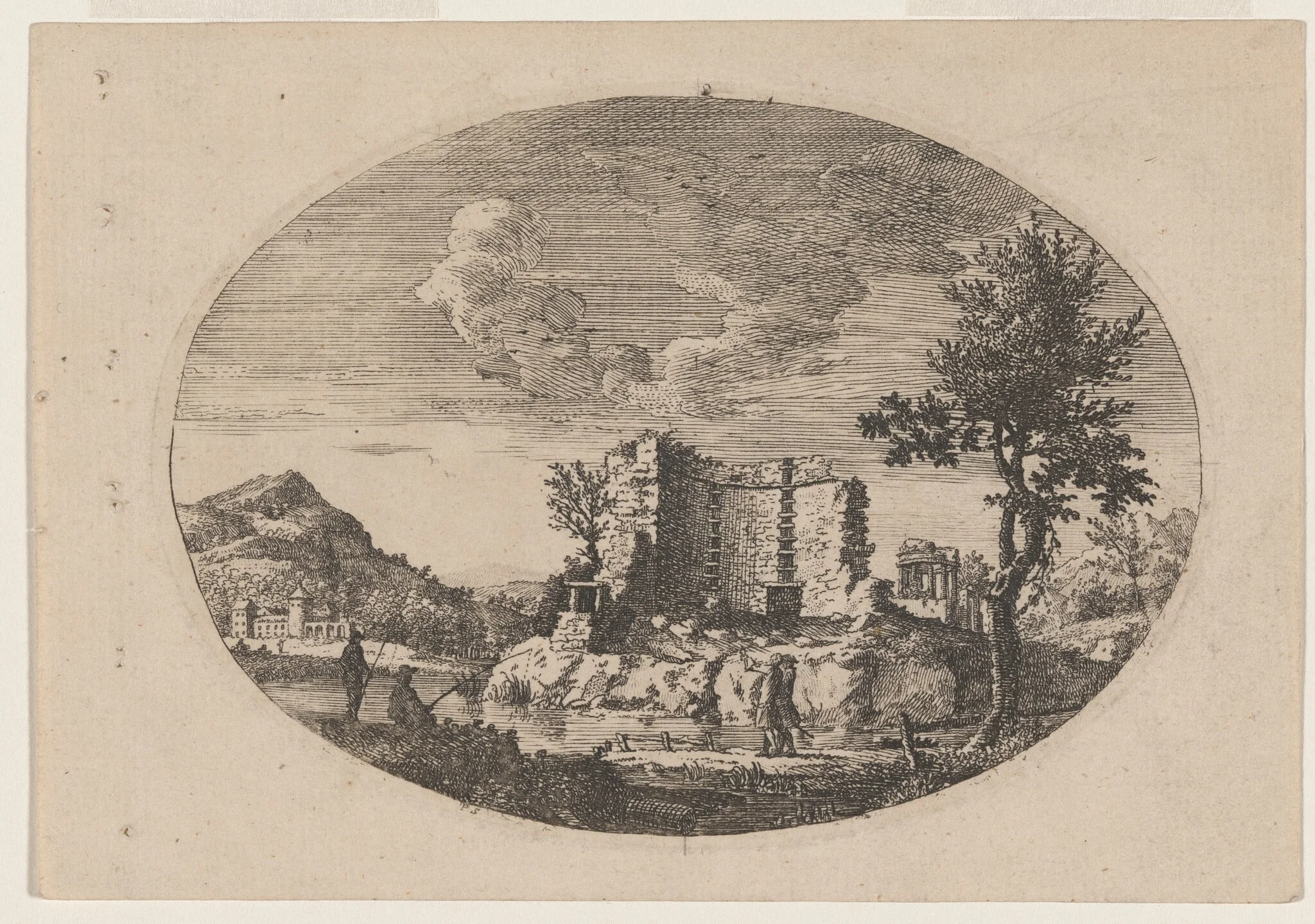 Ruined Two-Story Building with Mountains in Distance, detail