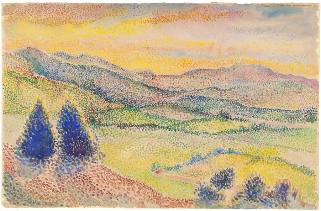 A Broad Valley at Sunset, by Hippolyte Petitjean, watercolor, 1897