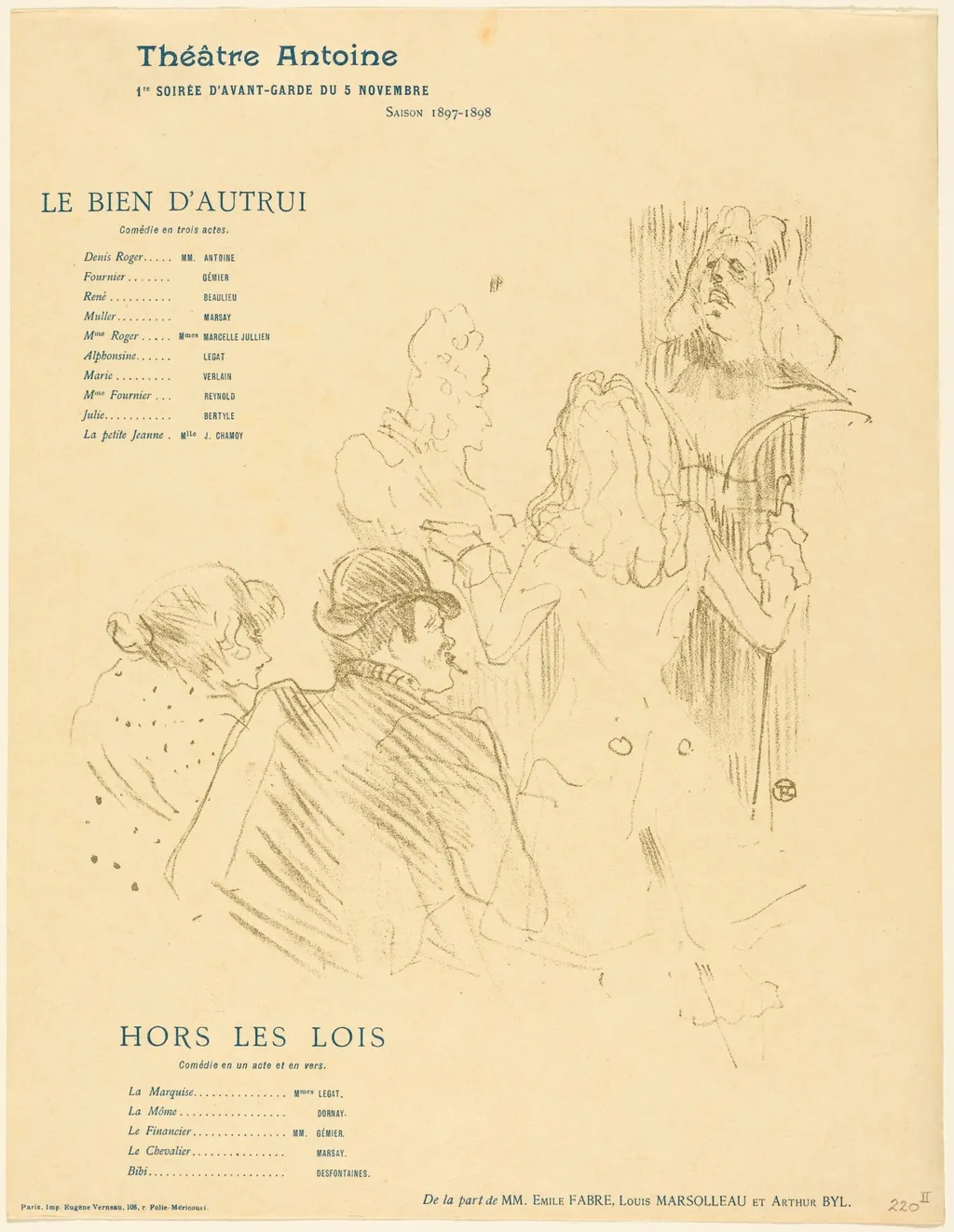 Homage to Moliere (Hommage à Molière), by Henri de Toulouse-Lautrec, ink, 1897