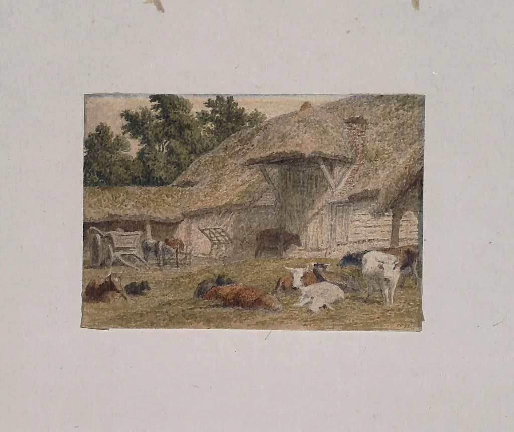 Farmyard with Cattle, by Robert Hills, watercolor, 1790