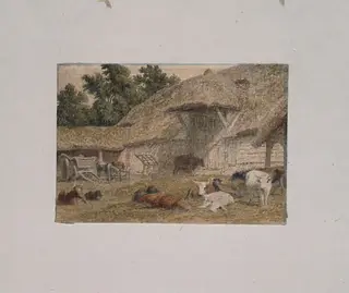 Farmyard with Cattle, by Robert Hills, watercolor, 1790