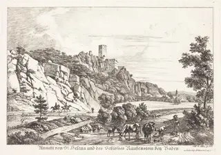 Ansicht von St. Helena und des Schlosses Rauhenstein bey Baden, by Johann Adam Klein, ink, 1817