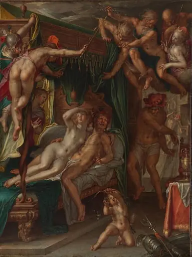 Mars and Venus Surprised by Vulcan, by Joachim Wtewael, unspecified, 1610