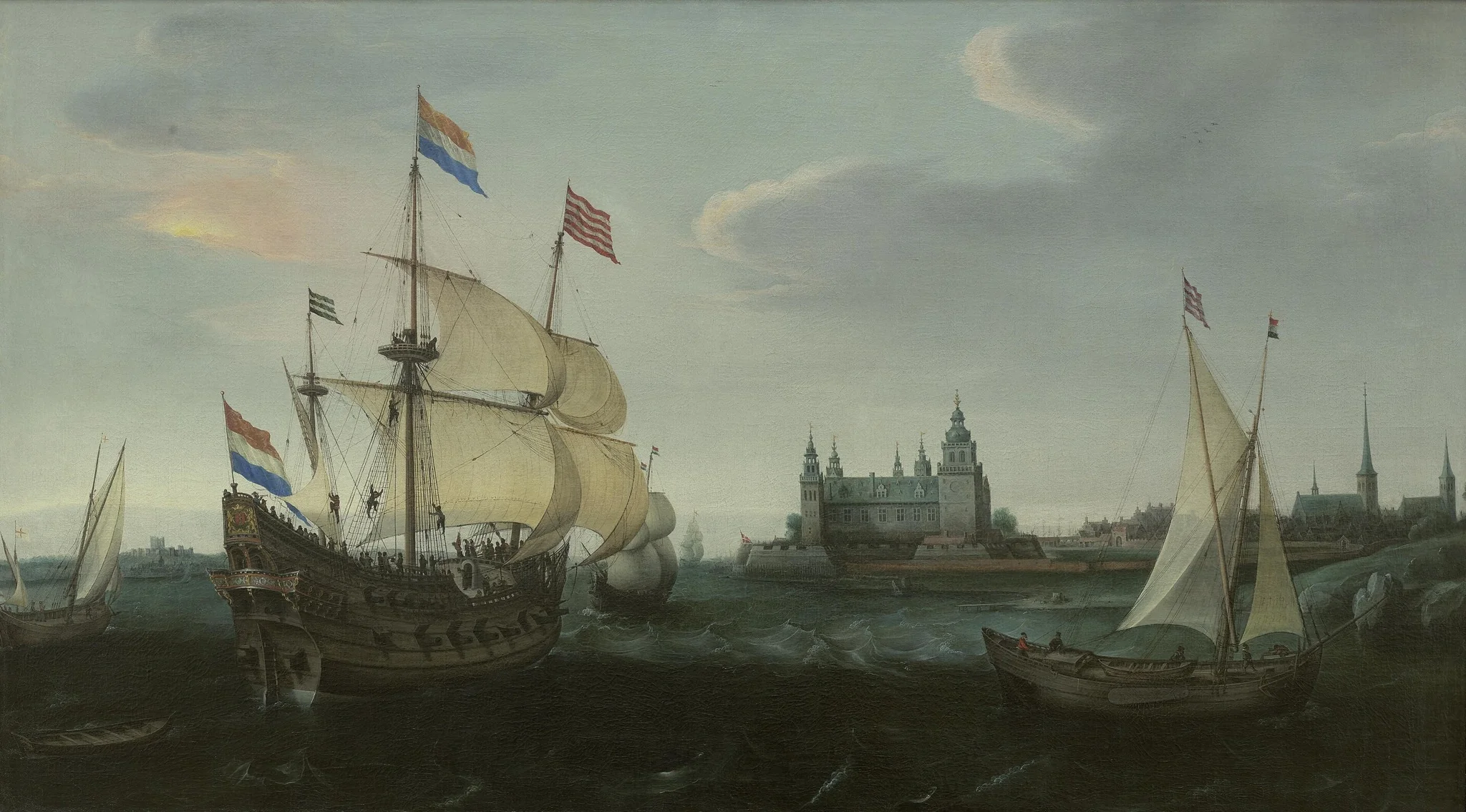 Arrival of a Dutch Three master at Schloss Kronberg, detail
