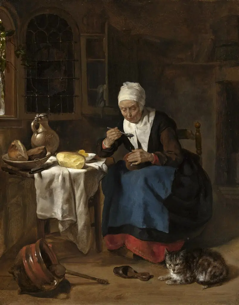Old Woman Eating Porridge, by Gabriel Metsu, oil, 1656