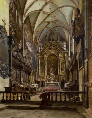 Interior of the Parish Church in Krosno, by Aleksander Gryglewski, oil