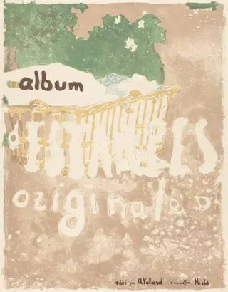 A Baby in a Basket Outdoors (Couverture pour L'Album d'estampes originales), by Édouard Vuillard, ink, 1899