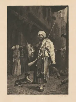 The Old Clothes Dealer, Cairo, by Stephen James Ferris, ink, 1879