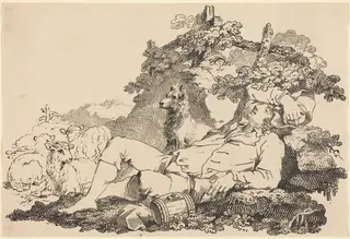 Shepherd with Dog and Sheep, by John Boyne, ink, 1806