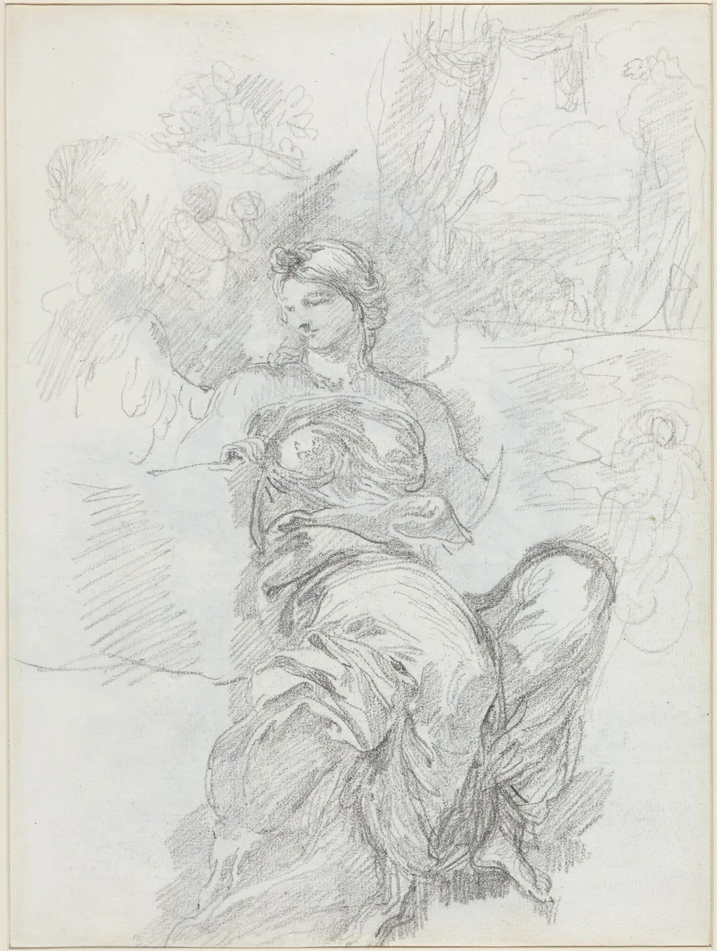 Seated Angel in a Landscape [recto], by Anicet Charles Gabriel Lemonnier, chalk, 1784
