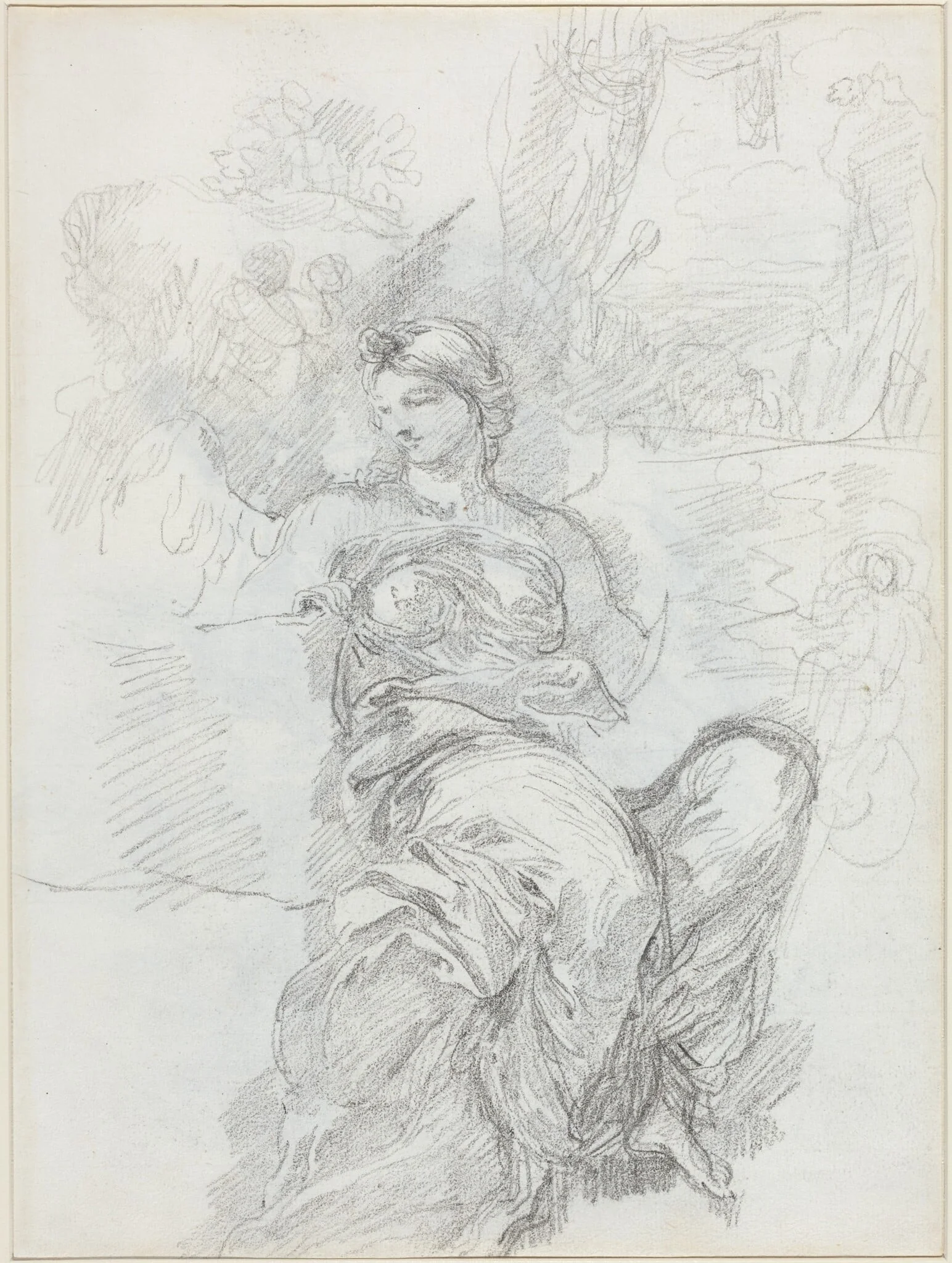 Seated Angel in a Landscape [recto], detail