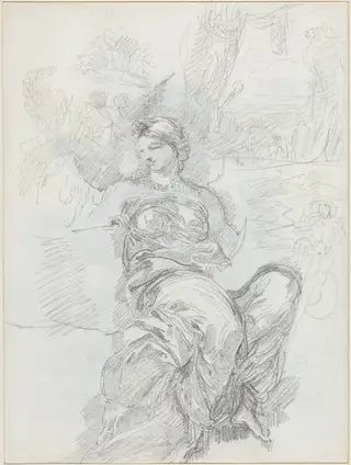 Seated Angel in a Landscape [recto], by Anicet Charles Gabriel Lemonnier, chalk, 1784