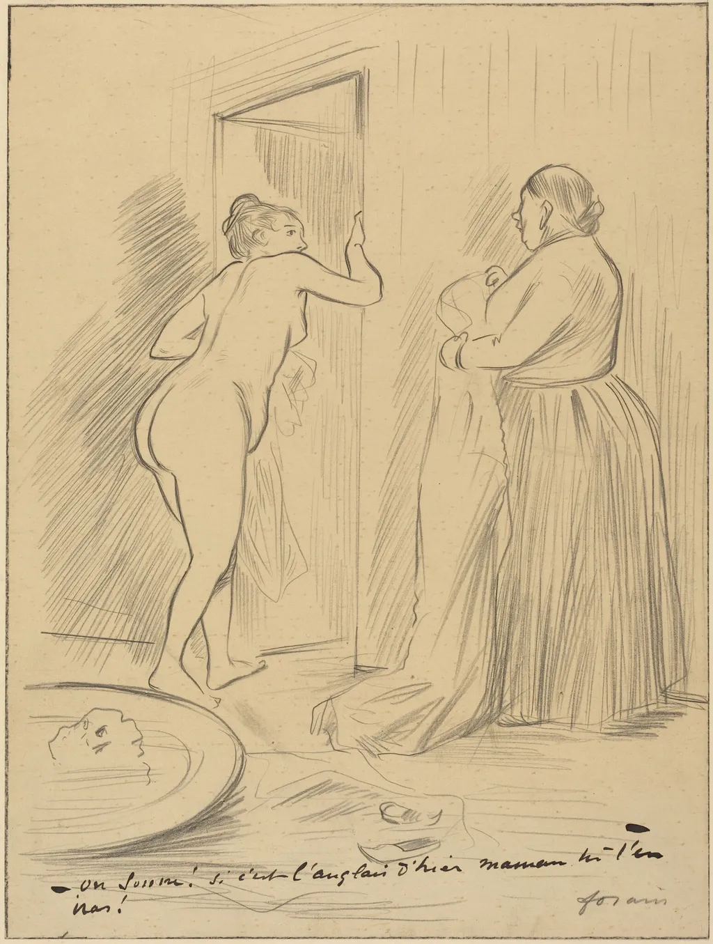 On sonne! Si c'est l'Anglais d'hier maman tu t'en iras!, by Jean-Louis Forain, graphite, 1892