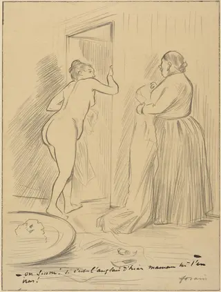On sonne! Si c'est l'Anglais d'hier maman tu t'en iras!, by Jean-Louis Forain, graphite, 1892