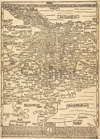 Road Map of Central Europe, by Erhard Etzlaub, ink, 1500