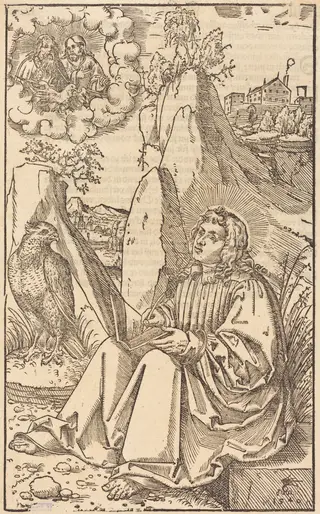 Saint John in a Landscape, by Lucas Cranach the Younger, ink, 1540