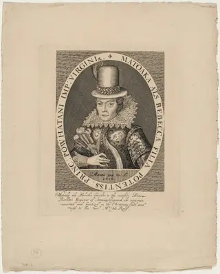Poca Hontas, Daughter of the Emperor of Virgina, by Simon van de Passe, ink, 1616