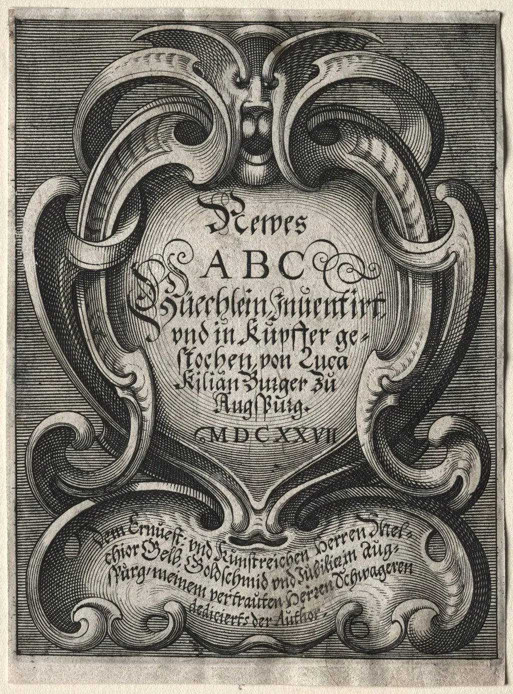 New ABC Booklet:  Title Page, by Lucas Kilian, 1627