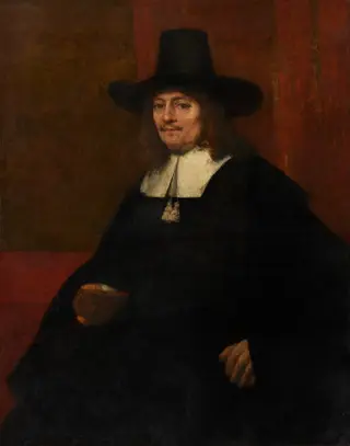Portrait of a Man in a Tall Hat, by Rembrandt van Rijn, oil, 1663