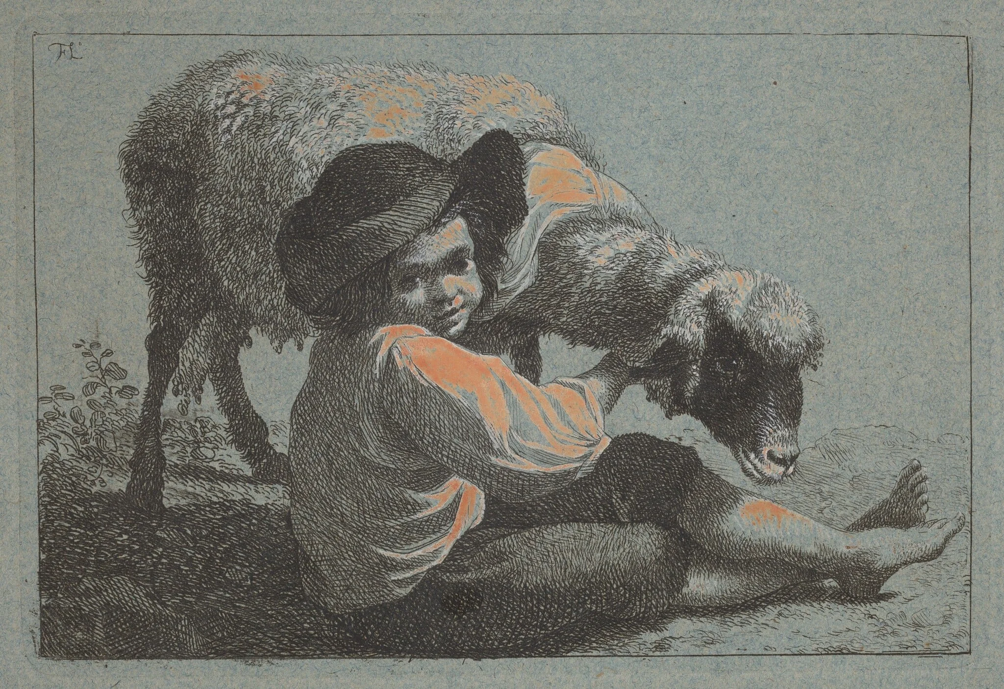 Seated Peasant Boy Holding a Sheep, detail