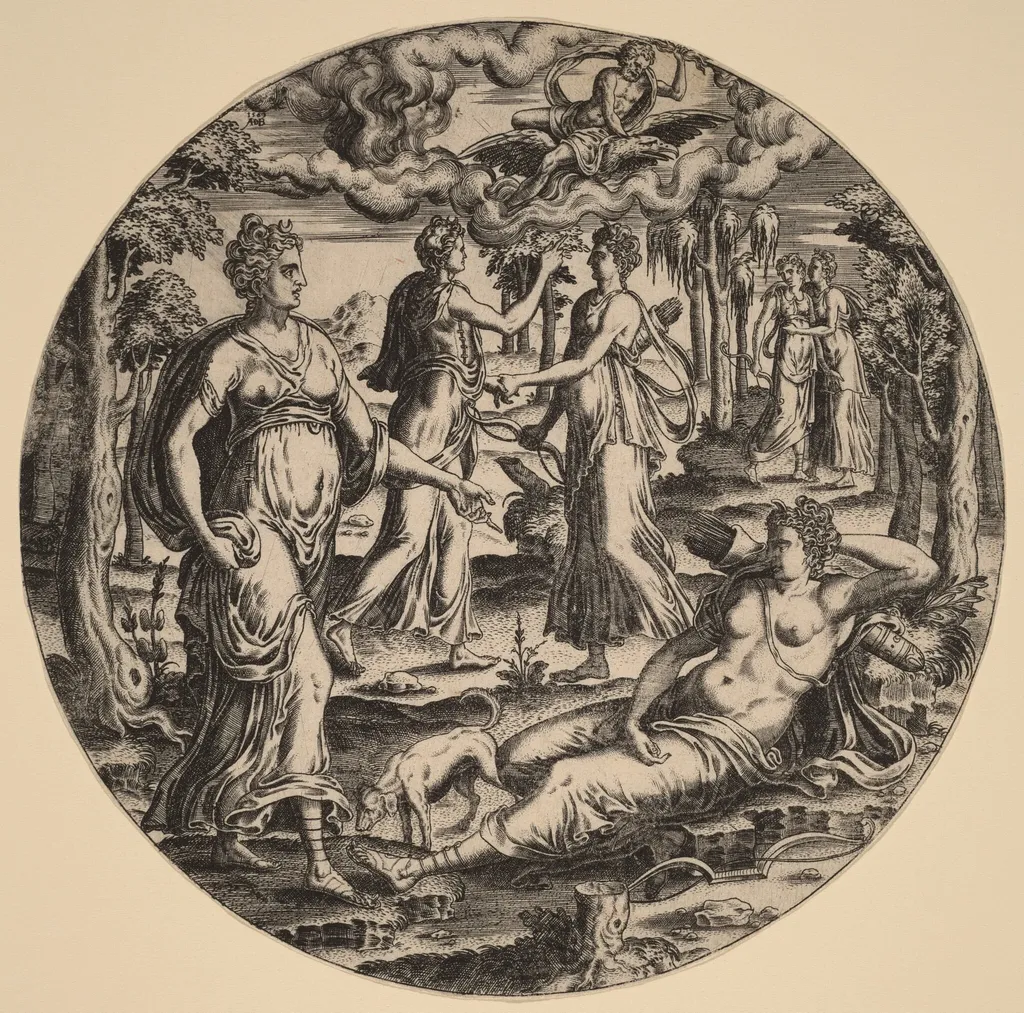 Diana and Her Nymphs in a Garden, by Abraham de Bruyn, ink, 1569