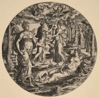 Diana and Her Nymphs in a Garden, by Abraham de Bruyn, ink, 1569